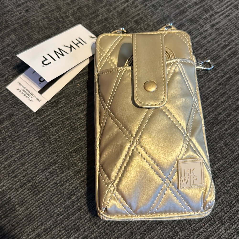 THE RING-RING CELLPHONE CROSSBODY WITH RFID WALLET - METALLIC CHAMPAGNE